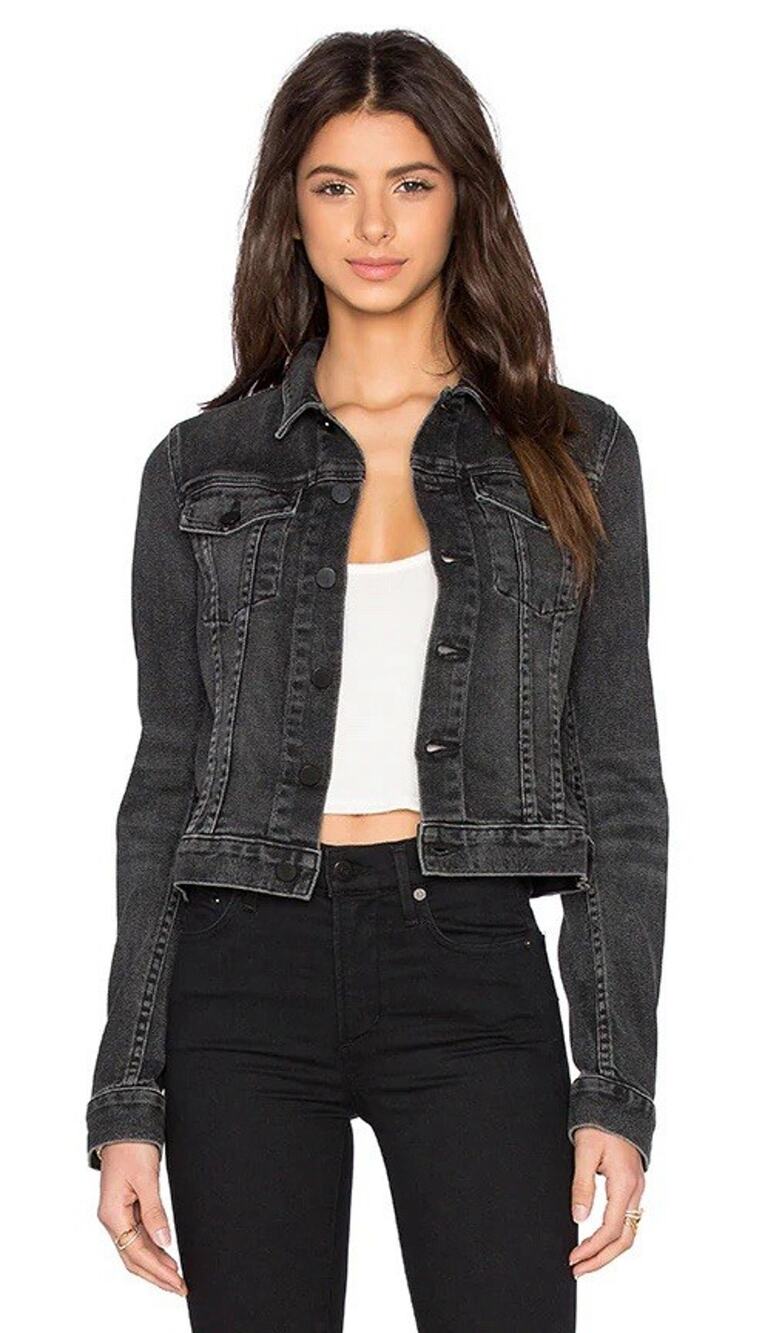Alexander Wang X Axle Cropped Crop Denim Jean Jacket Coat Dark Grey Black M